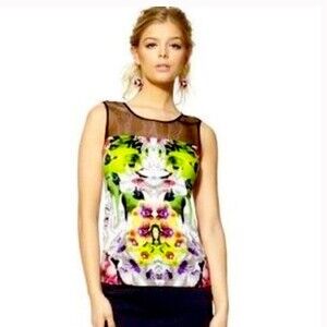 Prabal Gurung for Target Mesh Top Neon Graphic Sleeveless Top Size Large